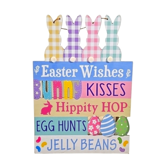 Hand Crafted Hand painted Easter Wall Decor Playwood bunny pastel tones rustic - Picture 1 of 17